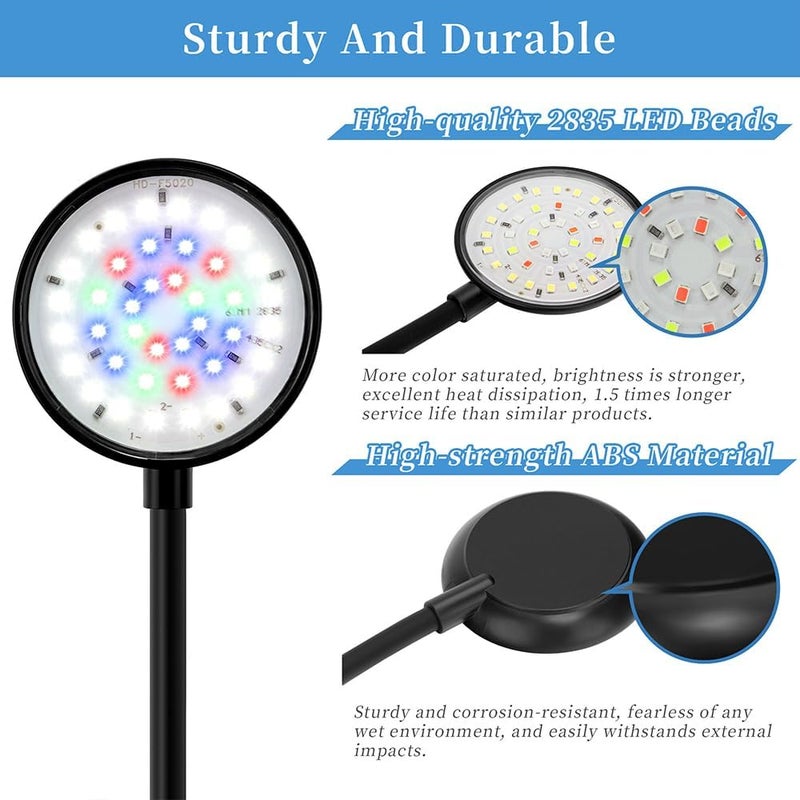 DATOO Mini Clip On Aquarium Light 7W Dimmable Small Fish Tank Light USB Moving Lamp with White Red Blue Green LED for 1 to 3 Gallon Tanks - Image 3